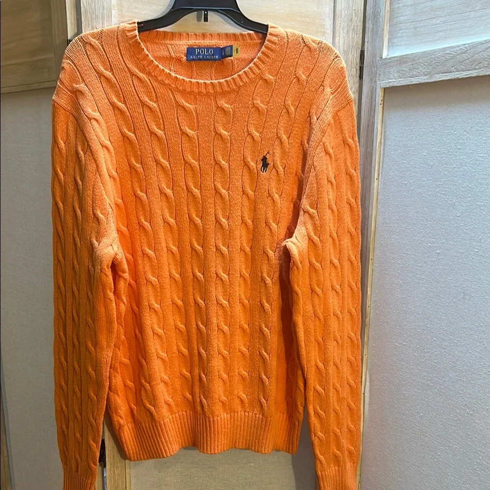 Polo by Ralph Lauren Men's Orange Cable Knit Crewneck Sweater - Picture 1 of 3
